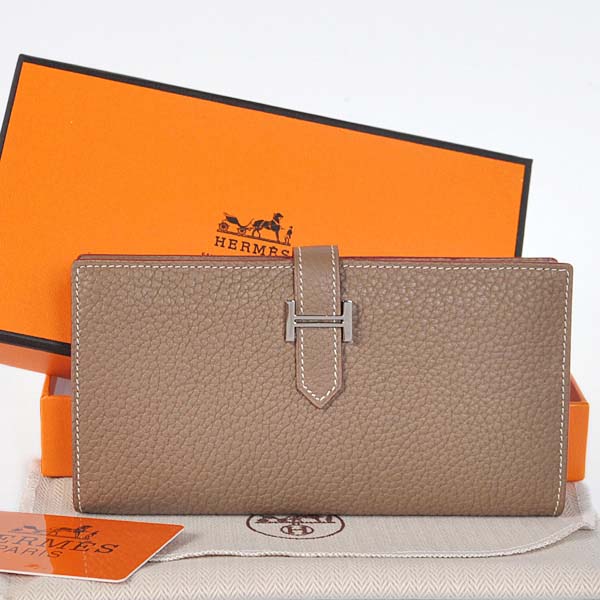 208 Hermes 2 snodata portafoglio in pelle originale in grigio scuro